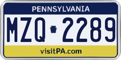 PA license plate MZQ2289