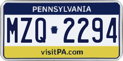 PA license plate MZQ2294