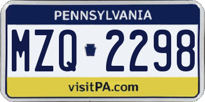 PA license plate MZQ2298
