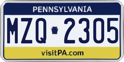 PA license plate MZQ2305