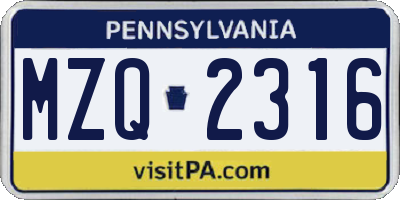 PA license plate MZQ2316