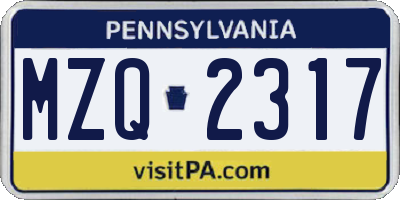 PA license plate MZQ2317