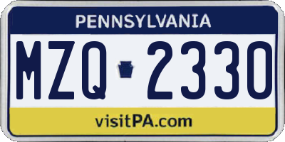 PA license plate MZQ2330