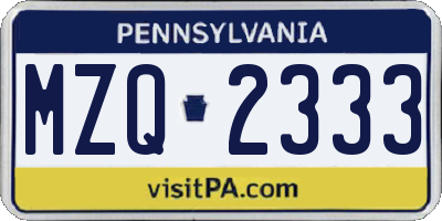 PA license plate MZQ2333