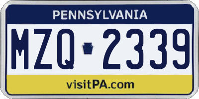 PA license plate MZQ2339
