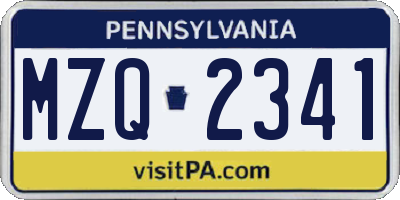 PA license plate MZQ2341