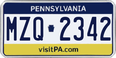 PA license plate MZQ2342