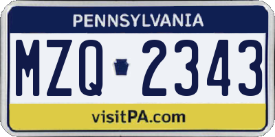 PA license plate MZQ2343