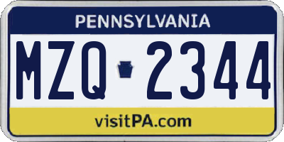 PA license plate MZQ2344