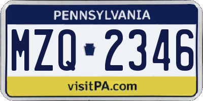 PA license plate MZQ2346