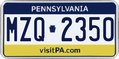 PA license plate MZQ2350