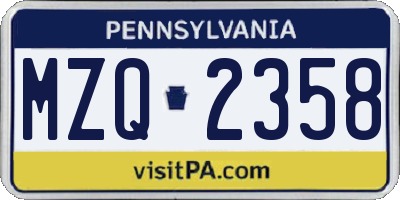 PA license plate MZQ2358