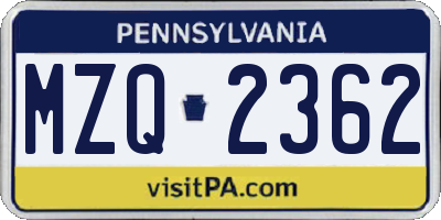 PA license plate MZQ2362