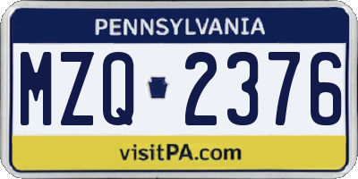 PA license plate MZQ2376