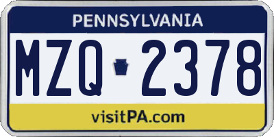 PA license plate MZQ2378