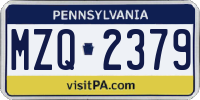PA license plate MZQ2379