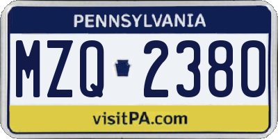 PA license plate MZQ2380