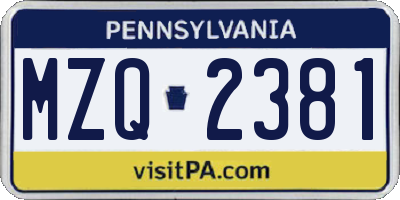 PA license plate MZQ2381