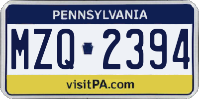 PA license plate MZQ2394