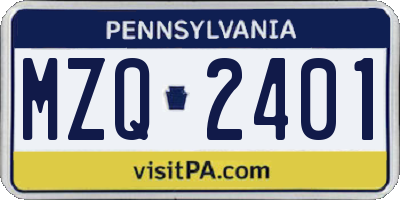 PA license plate MZQ2401