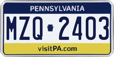PA license plate MZQ2403