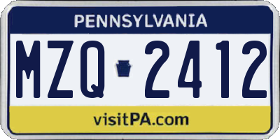 PA license plate MZQ2412