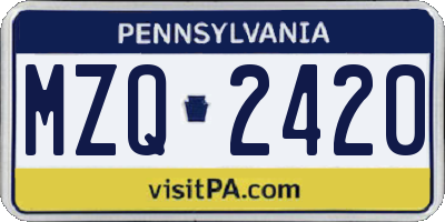 PA license plate MZQ2420