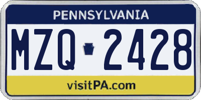 PA license plate MZQ2428