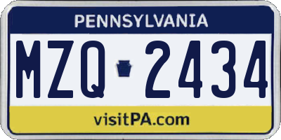PA license plate MZQ2434