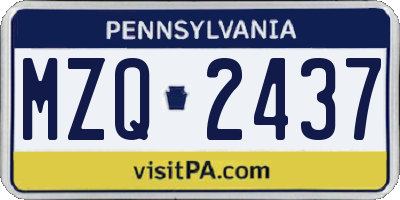 PA license plate MZQ2437