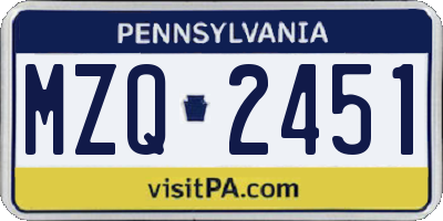 PA license plate MZQ2451