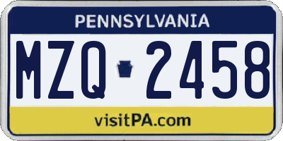PA license plate MZQ2458