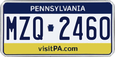PA license plate MZQ2460