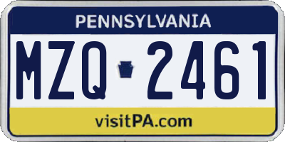 PA license plate MZQ2461