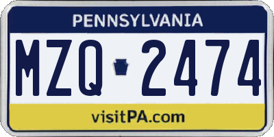 PA license plate MZQ2474