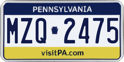 PA license plate MZQ2475