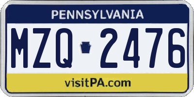 PA license plate MZQ2476
