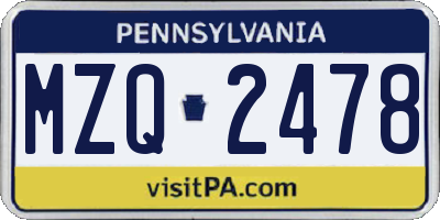 PA license plate MZQ2478