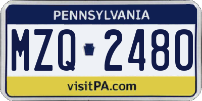 PA license plate MZQ2480