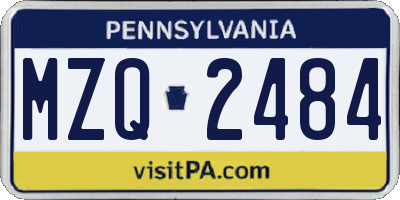 PA license plate MZQ2484
