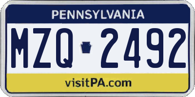 PA license plate MZQ2492