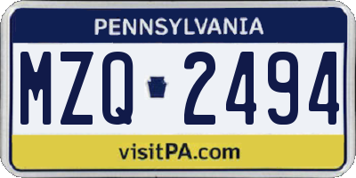 PA license plate MZQ2494