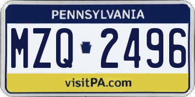 PA license plate MZQ2496