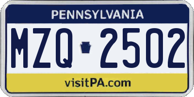 PA license plate MZQ2502