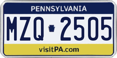 PA license plate MZQ2505