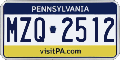 PA license plate MZQ2512