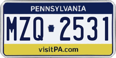 PA license plate MZQ2531