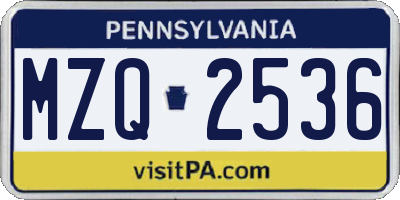 PA license plate MZQ2536
