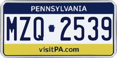 PA license plate MZQ2539