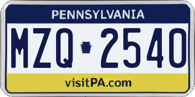PA license plate MZQ2540